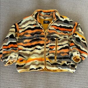 UGG Wave-Stripe Sherpa Jacket in Orange, Black & Cream